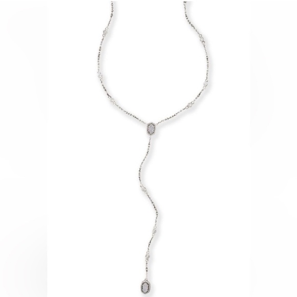 Kendra Scott Claudia Lariat Silver Necklace w/ white stones - Picture 3 of 4